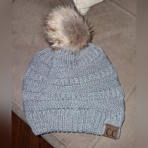 NWOT CABLE Knit Beanie with Faux Fur Pom